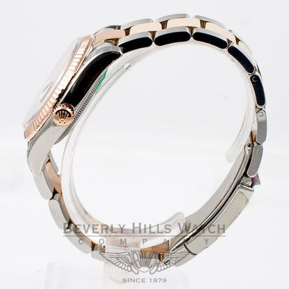 Rolex Datejust 36mm Stainless Steel and 18K Rose Gold Oyster Bracelet Fluted Bezel Black Diamond Marker Dial Watch 116243 Luxury Watches Beverly Hills