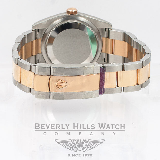 Rolex Datejust 36mm Stainless Steel and 18K Rose Gold Oyster Bracelet Fluted Bezel Black Diamond Marker Dial Watch 116243 Luxury Watches Beverly Hills