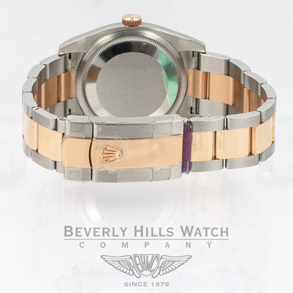 Rolex Datejust 36mm Stainless Steel and 18K Rose Gold Oyster Bracelet Fluted Bezel Black Diamond Marker Dial Watch 116243 Luxury Watches Beverly Hills