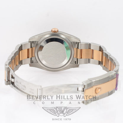 Rolex Datejust 36mm Stainless Steel and 18K Rose Gold Oyster Bracelet Fluted Bezel Black Diamond Marker Dial Watch 116243 Luxury Watches Beverly Hills