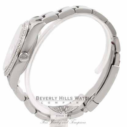 Rolex Datejust 36MM 18k White Gold Diamond Bezel Pink Floral Dial 116244 HC5BFD - Beverly Hills Watch Company Watch Store