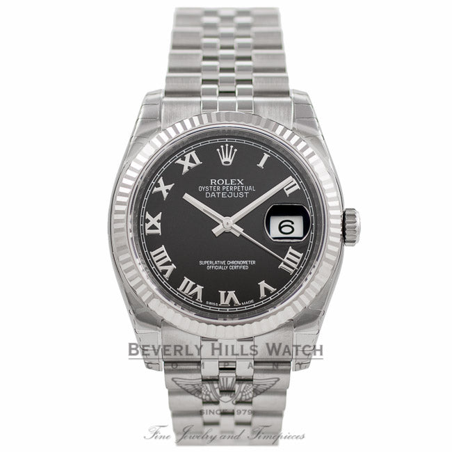 Rolex Datejust 36MM Black Roman Dial Jubilee Bracelet 116234 - Beverly Hills Watch Company Watch Store