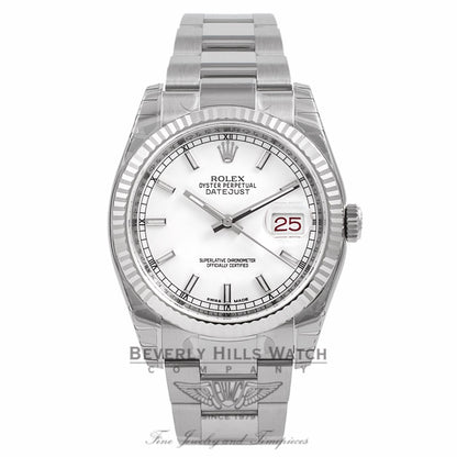 Rolex Datejust 36mm White Gold Fluted Bezel White Dial Watch 116234 KECKII - Beverly Hills Watch Company Watch Store