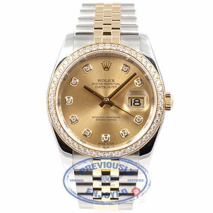 Rolex Datejust 36mm Stainless Steel and Jubille Bracelet Champagne Diamond Dial Full Diamond Bezel Watch 116243