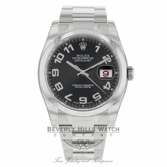 Rolex Datejust 36 Black Concentric Circle Dial Stainless Steel Oyster Bracelet 116200 Y55REV - Beverly Hills Watch