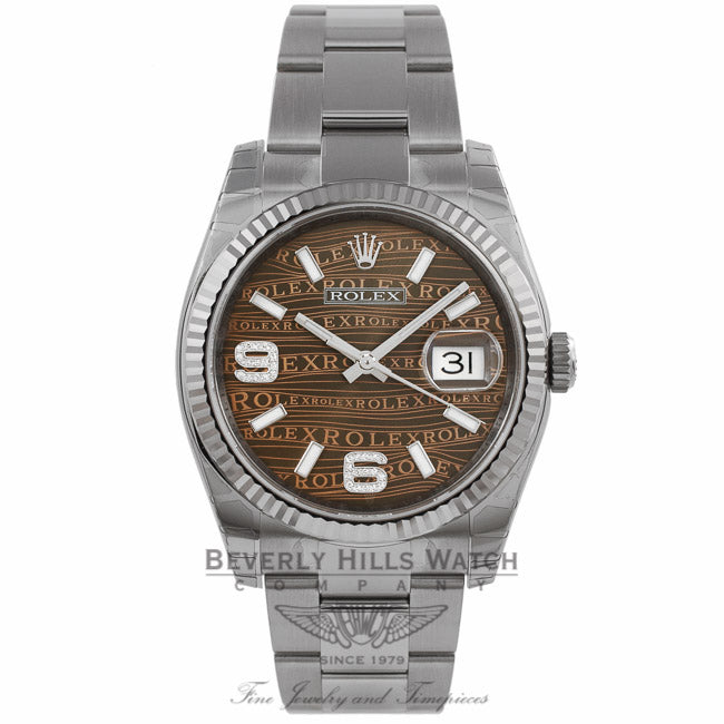 Rolex Datejust 36mm Stainless Steel White Gold Fluted Bezel Bronze Jubilee Diamond Dial 116234 TRNNVT - Beverly Hills Watch Store
