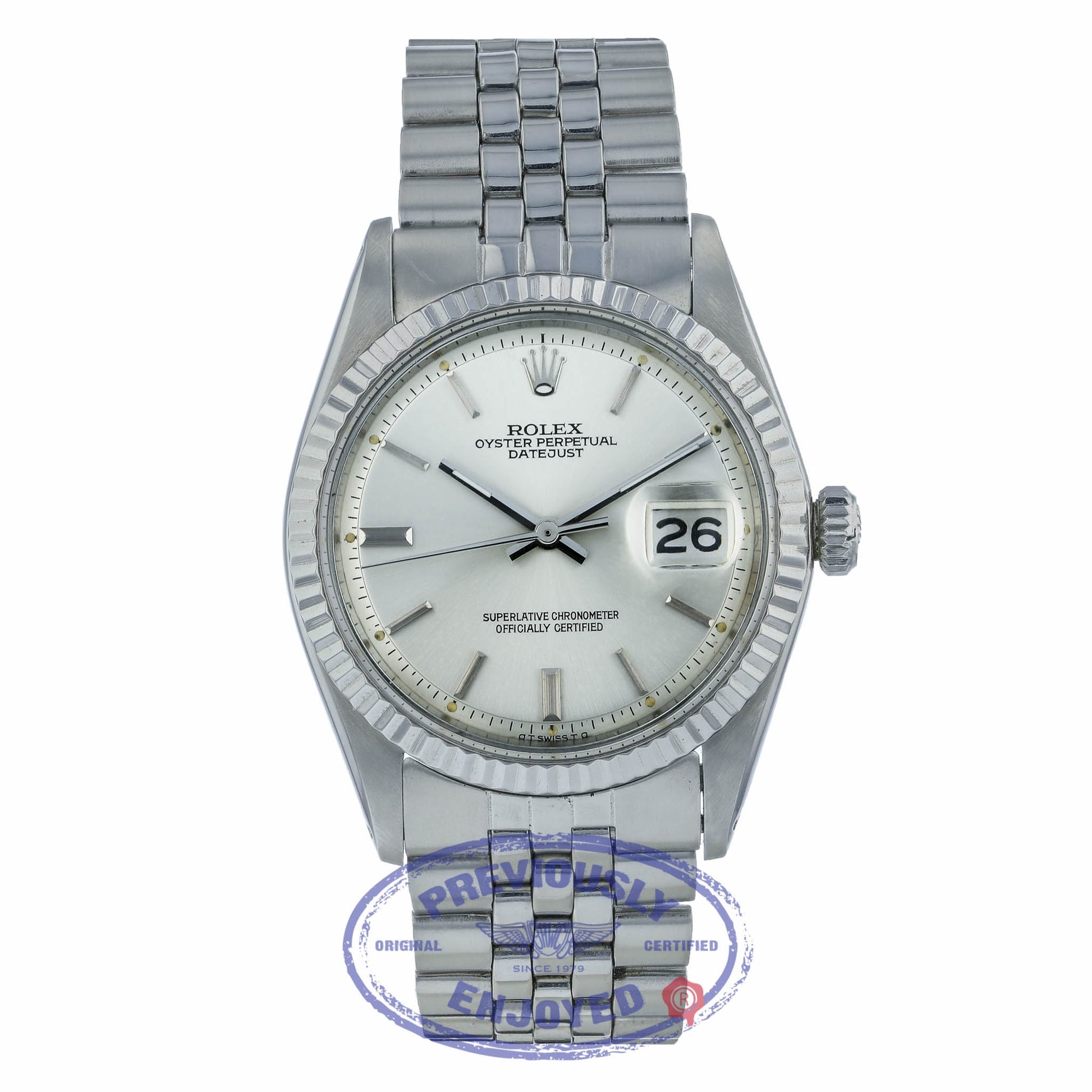 Rolex DateJust Stainless Steel Jubilee Bracelet Silver Index Dial 1601 64M8UQ - Beverly Hills Watch Company