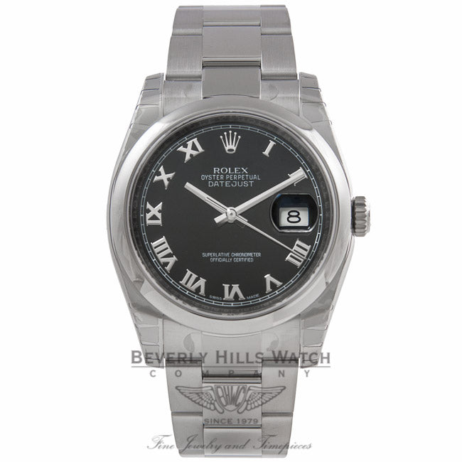 Rolex Datejust 36MM Stainless Steel Domed Bezel Black Dial 116200 JJ16DN - Beverly Hills Watch Store