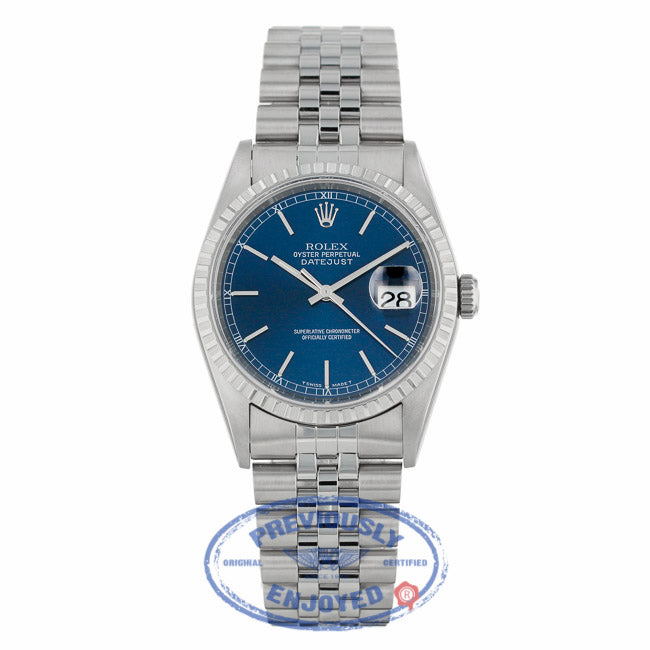 Rolex Datejust 36mm Stainless Steel Engine Bezel Blue Dial 16220 Y23Y3T - Beverly Hills Watch Company