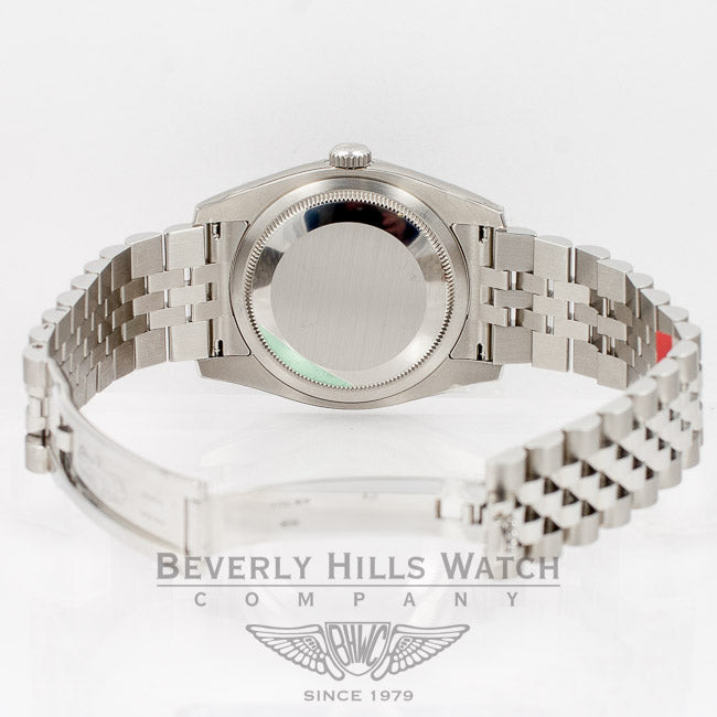 Rolex Datejust 36mm Stainless Steel Case Jubilee Bracelet Diamond Bezel Black Diamond Dial Watch 116244 Beverly Hills Watch Company Watch Store