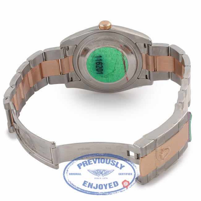 Rolex Datejust 36MM Stainless Steel 18k Rose Gold Domed Bezel Silver Dial Index Markers 116201 ZV5M20 - Beverly Hills Watch Company Watch Store