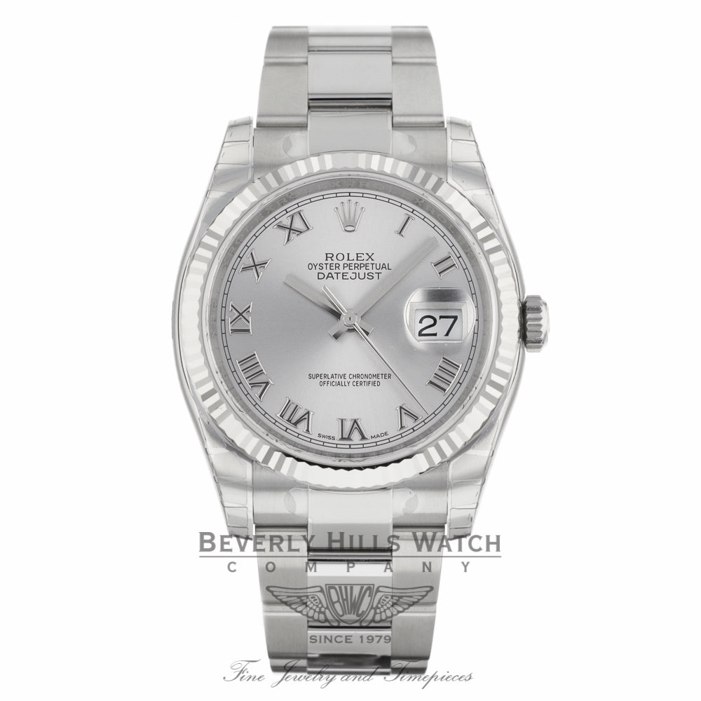 Rolex Datejust 36MM Silver Roman Dial Oyster Bracelet 116234 LD65KA - Beverly Hills Watch Company
