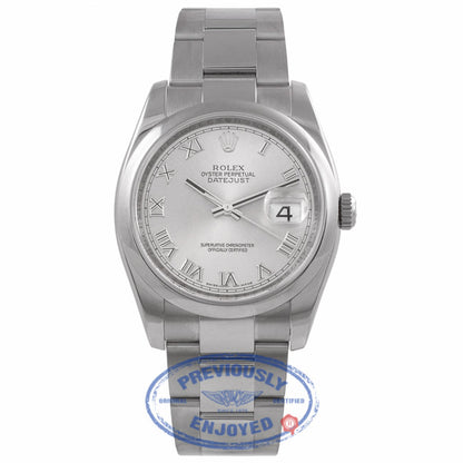Rolex Datejust Stainless Steel 36mm Oyster Bracelet Domed Bezel Rhodium Roman Dial Watch 116200 WR7KP6  - Beverly Hills Watch Company Watch Store