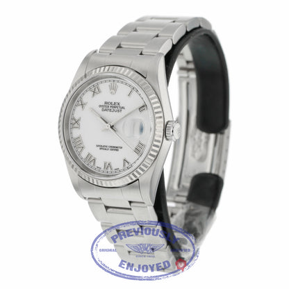 Rolex Datejust 36mm Stainless Steel White Dial Silver Roman Numerals 18k White Gold Fluted Bezel Oyster Bracelet 16234 4V6A77 - Beverly Hills Watch