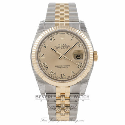 Rolex Datejust 36MM 18K Yellow Gold Stainless Steel 18k Yellow Gold Fluted Bezel Champagne Dial 116233 HFF4NZ - Beverly Hills Watch Company