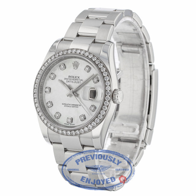 Rolex Datejust 36mm Stainless Steel Oyster Bracelet Mother of Pearl Diamond Dial Diamond Bezel 116244 - Beverly Hills Watch