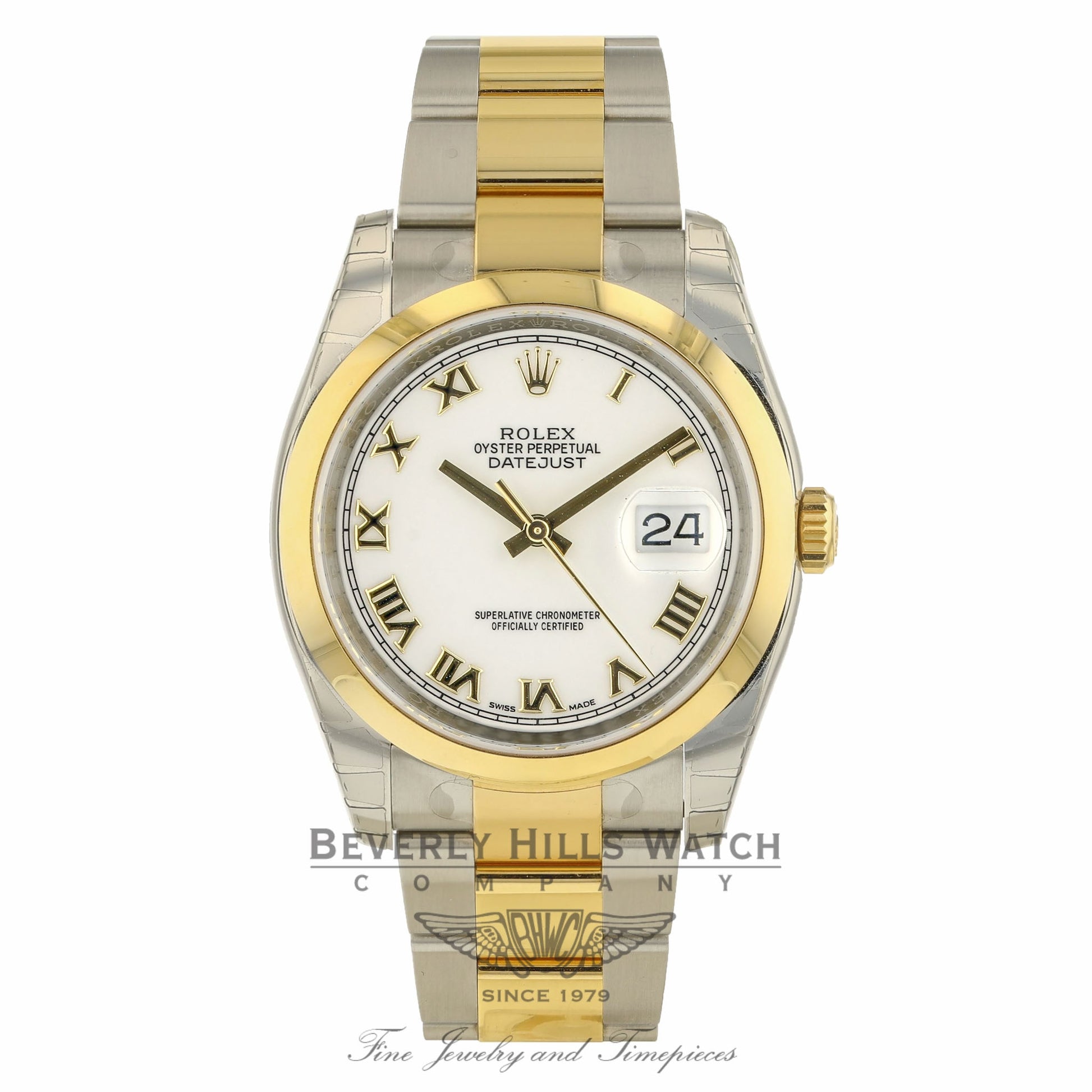 Rolex Datejust Champagne Index Dial Oyster Bracelet Yellow Gold Stainless Steel 116203 KVA429 - Beverly Hills Watch Company