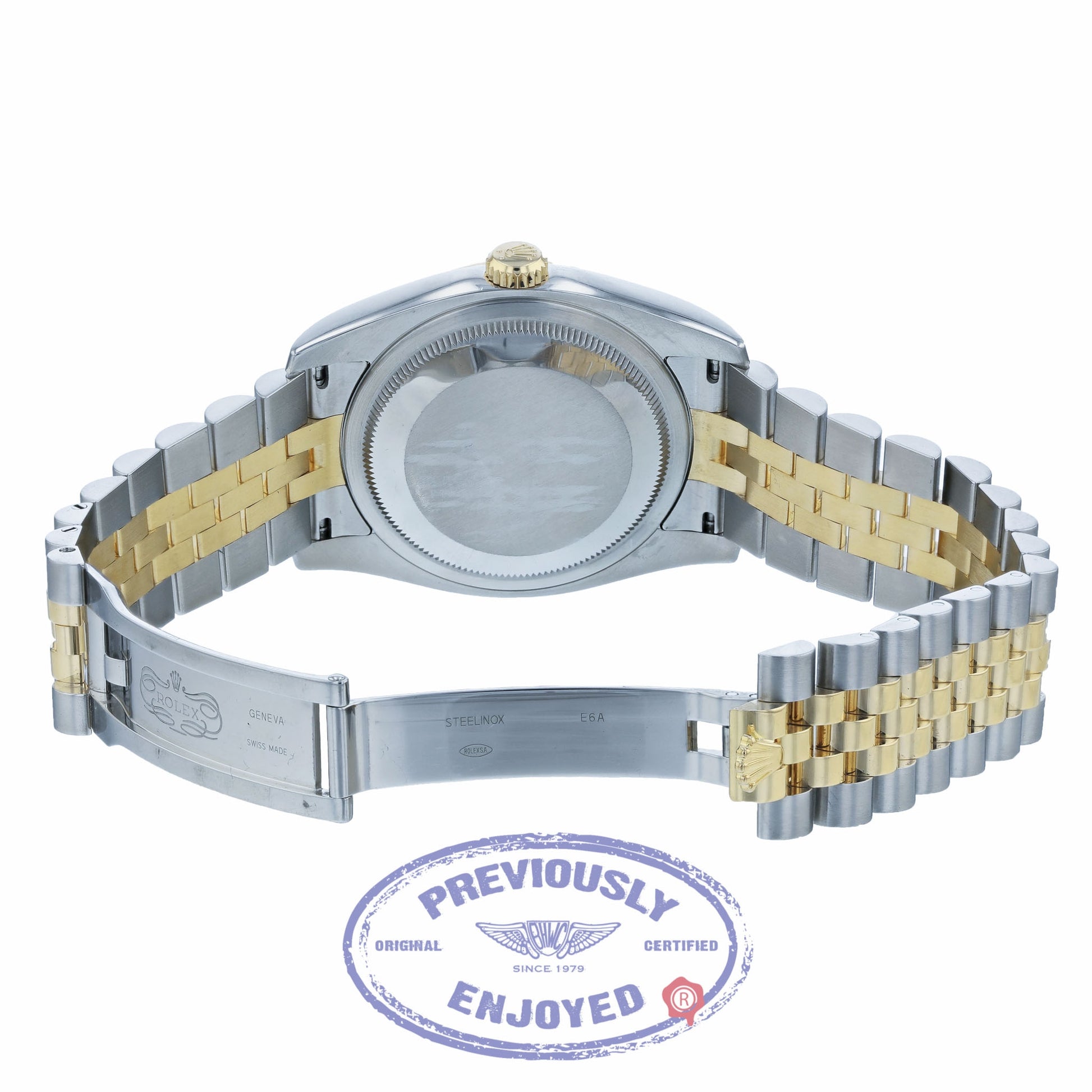 Rolex Datejust 36mm Yellow Gold and Steel Fluted Bezel White Dial Roman Jubilee Bracelet 116233 J6VW5M - Beverly Hills Watch Company