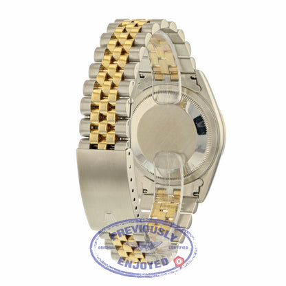 Rolex Datejust 36MM 18k Yellow Gold Stainless Steel Fluted Bezel White Dial Index Markers 16233 1EJPR9 - Beverly Hills Watch Company