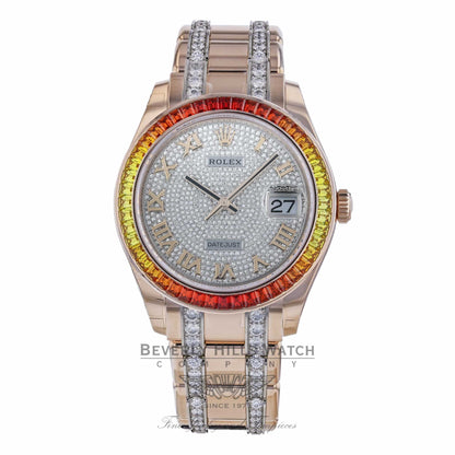 Datejust Pearlmaster 39mm Everose Gold Pave Diamond Dial Gradiant Bezel 86345SAJOR 1PL4Y2 - Beverly Hills Watch Company