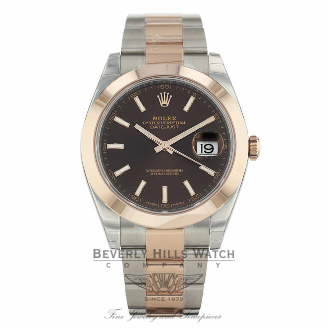 Rolex Datejust 41mm 18k Rose Gold Stainless Steel Automatic Chocolate Dial 126301 AY6ACJ - Beverly Hills Watch Company
