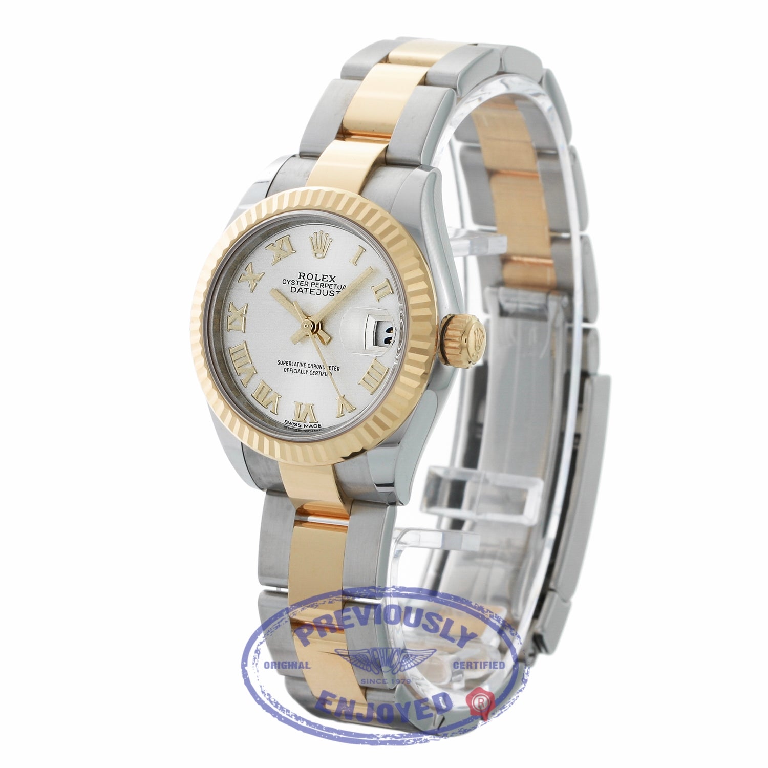 Rolex Datejust 28mm Stainless Steel 18k Yellow Gold Silver Dial Yellow Gold Roman Numerals 279173 ZMTL9J - Beverly Hills Watch