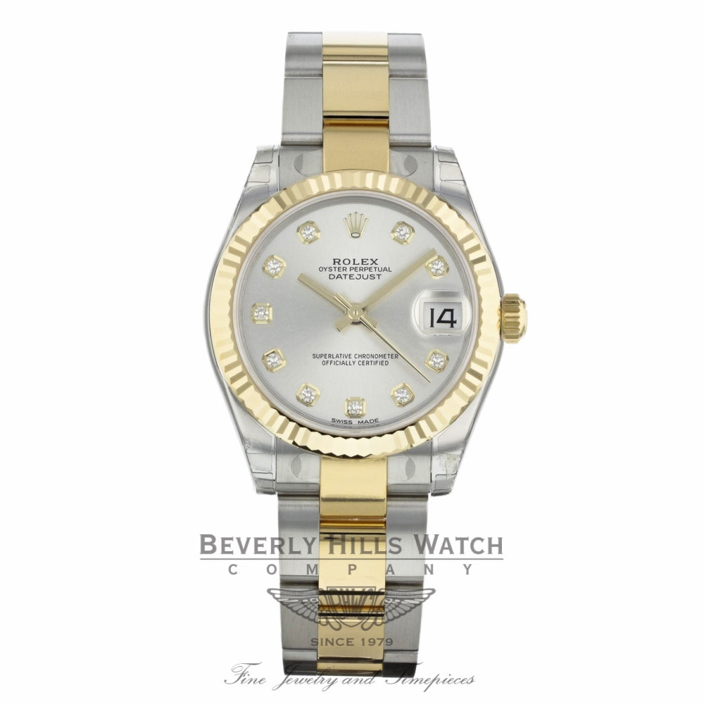 Rolex Datejust 31MM Stainless Steel 18k Yellow Gold Silver Diamond Dial Oyster Bracelet 178273 8P860N - Beverly Hills Watch