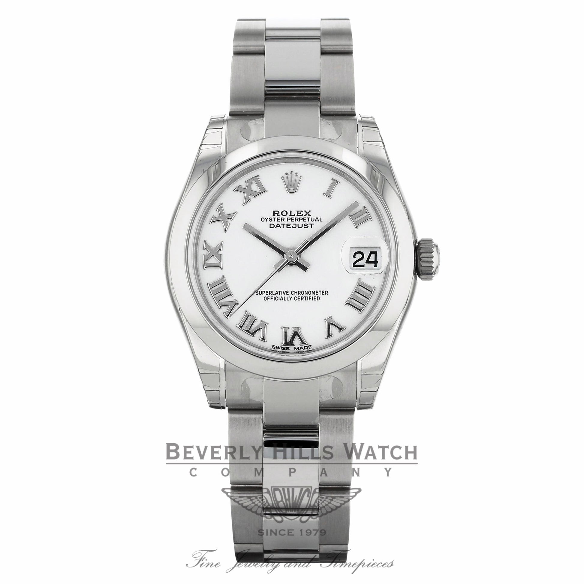 Rolex Datejust 31MM Stainless Steel White Dial Roman Numerals Oyster Bracelet 178240 CHRVU8 - Beverly Hills Watch Company