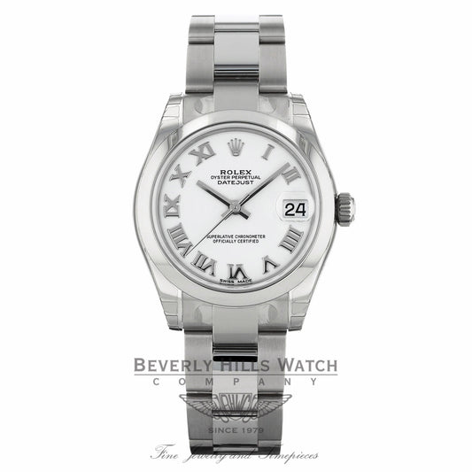 Rolex Datejust 31MM Stainless Steel White Dial Roman Numerals Oyster Bracelet 178240 CHRVU8 - Beverly Hills Watch Company