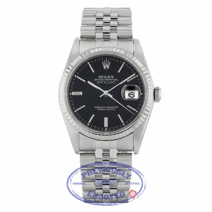 Rolex Datejust 36MM Stainless Steel 18k White Gold Fluted Bezel Black Dial Jubilee Bracelet 16234 PKW2Q2 - Beverly Hills Watch Company