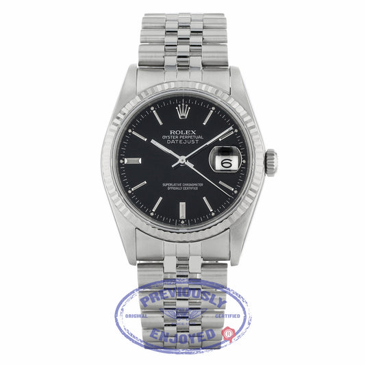 Rolex Datejust 36MM Stainless Steel 18k White Gold Fluted Bezel Black Dial Jubilee Bracelet 16234 PKW2Q2 - Beverly Hills Watch Company