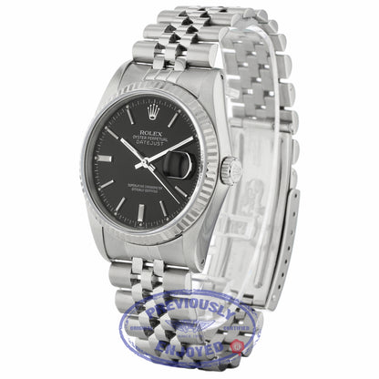 Rolex Datejust 36MM Stainless Steel 18k White Gold Fluted Bezel Black Dial Jubilee Bracelet 16234 PKW2Q2 - Beverly Hills Watch Company