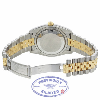 Rolex Datejust Automatic 36mm Stainless Steel 18k Yellow Gold Blue Dial Index Hour Markers Fluted Bezel Jubilee Bracelet 116233 99KA7J - Beverly Hills Watch
