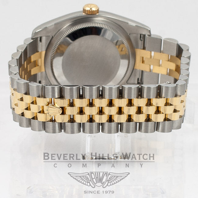 Rolex Datejust 36mm Stainless Steel and Yellow Gold jubilee Bracelet Fluted Bezel White Diamond Dial Watch 116233 Beverly Hills Watch Company Watch Store