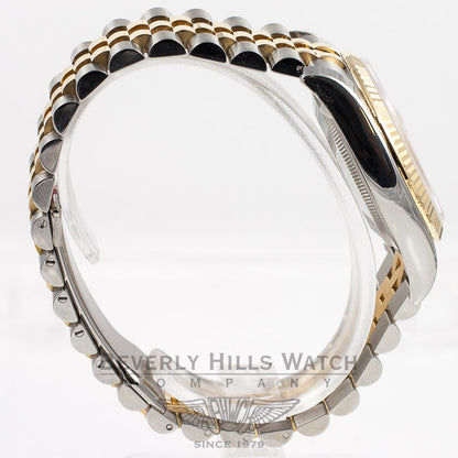 Rolex Datejust 36mm Stainless Steel and Yellow Gold jubilee Bracelet Fluted Bezel White Diamond Dial Watch 116233 Beverly Hills Watch Company Watch Store