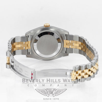 Rolex Datejust 36mm Stainless Steel and Yellow Gold jubilee Bracelet Fluted Bezel White Diamond Dial Watch 116233 Beverly Hills Watch Company Watch Store