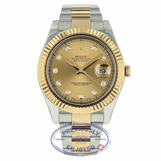 Rolex Datejust II 41mm Champagne Diamond Dial Stainless Steel Yellow Gold Oyster Bracelet 116333 AP2R4R - Beverly Hills Watch Company