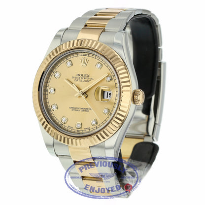 Rolex Datejust II 41mm Champagne Diamond Dial Stainless Steel Yellow Gold Oyster Bracelet 116333 AP2R4R - Beverly Hills Watch Company