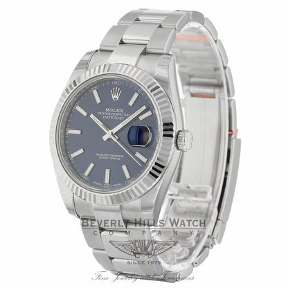 Rolex Datejust II 41mm 18k White Gold Blue Index Hour Markers Stainless Steel Oyster Bracelet 126334 CNK9KQ - Beverly Hills Watch