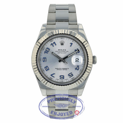 Rolex Datejust II 41mm White Gold Fluted Bezel Stainless Steel Silver Arabic Dial 116334 FFEVRJ- Beverly Hills Watch