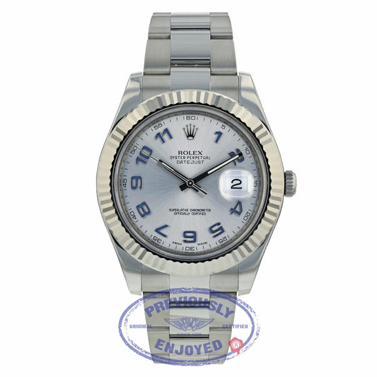 Rolex Datejust II 41mm White Gold Fluted Bezel Stainless Steel Silver Arabic Dial 116334 FFEVRJ- Beverly Hills Watch