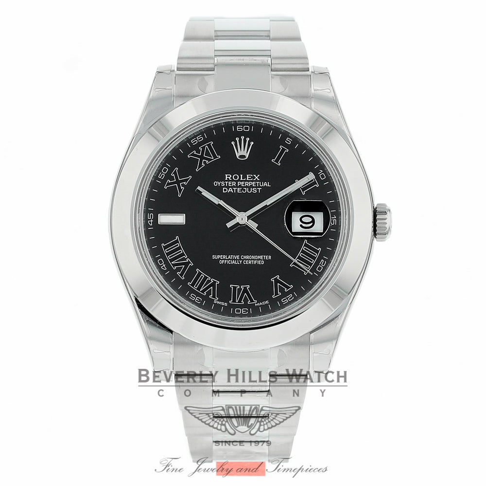 Rolex Datejust II Stainless Steel 41mm Smooth Bezel Black Roman Dial Watch 116300 VT1KMU - Beverly Hills Watch Company