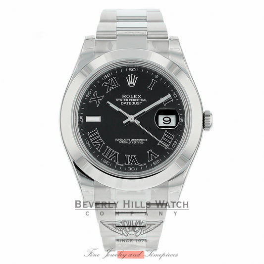 Rolex Datejust II Stainless Steel 41mm Smooth Bezel Black Roman Dial Watch 116300 VT1KMU - Beverly Hills Watch Company
