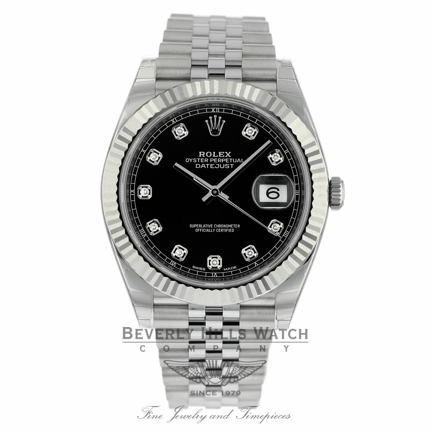 Rolex Datejust 41mm Stainless Steel 18k White Gold Fluted Bezel 126334 9U3ECE - Beverly Hills Watch