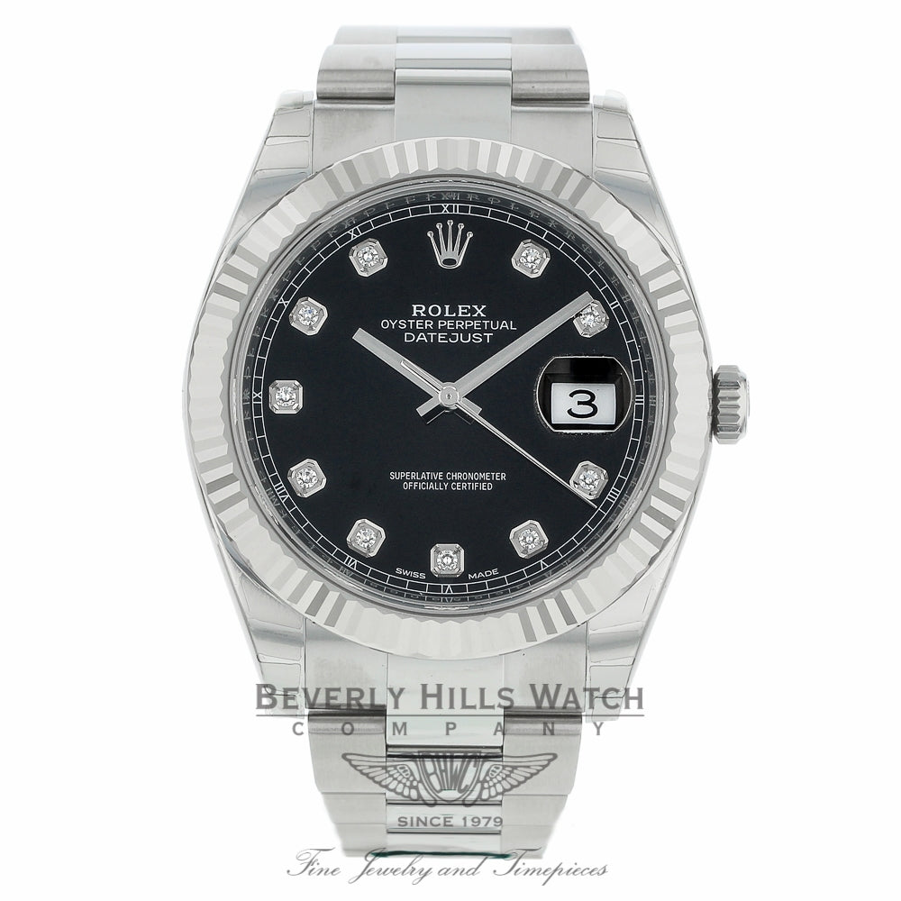 Rolex Datejust 41mm Stainless Steel 18k White Gold Fluted Bezel 126334 9U3ECE - Beverly Hills Watch