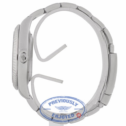 Rolex Datejust II 41mm Stainless Steel Oyster Bracelet White Gold Fluted Bezel Black Roman Dial Watch 116334 PQXF1F - Beverly Hills Watch Company