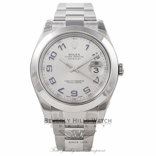 Rolex DateJust II Stainless Steel 41MM Rhodium Dial Blue Numerals 116300 3IQBZM - Beverly Hills Watch Store