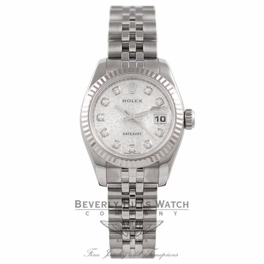 Rolex Lady Datejust 26mm Stainless Steel Silver Jubilee Diamond Dial White Gold Fluted Bezel 179174 - Beverly Hills Watch Company Watch Store