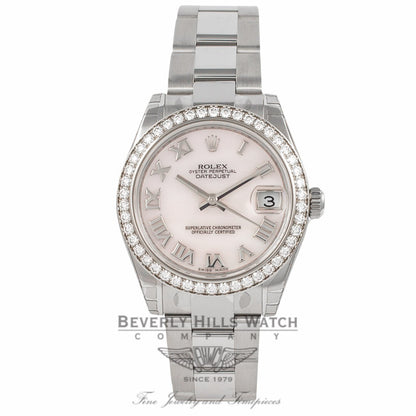 Rolex DateJust 18k White Gold Diamond Bezel Pink Mother of Pearl 31MM 178384 - Beverly Hills Watch Company Watch Store