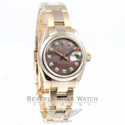 Rolex Datejust Rose Gold Oyster Bracelet Black Mother of Pearl Diamond Dial Ladies Watch 179165 Beverly Hills Watch Company Watches